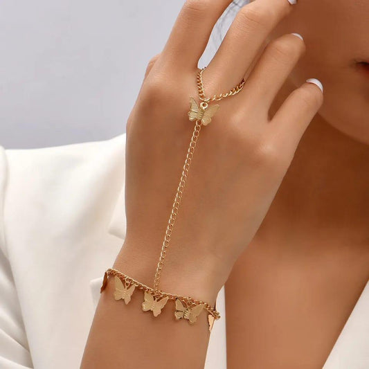 Gold Plated Butterfly Hanging Charm Bracelet - 1 Pc Adjustable